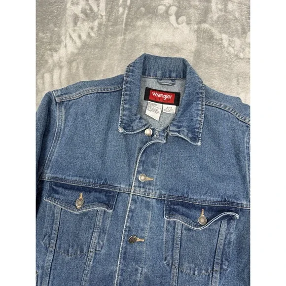 Vintage Wrangler Trucker Jacket Mens Small/Medium Blue Denim Jean Western 90s - Picture 2 of 6